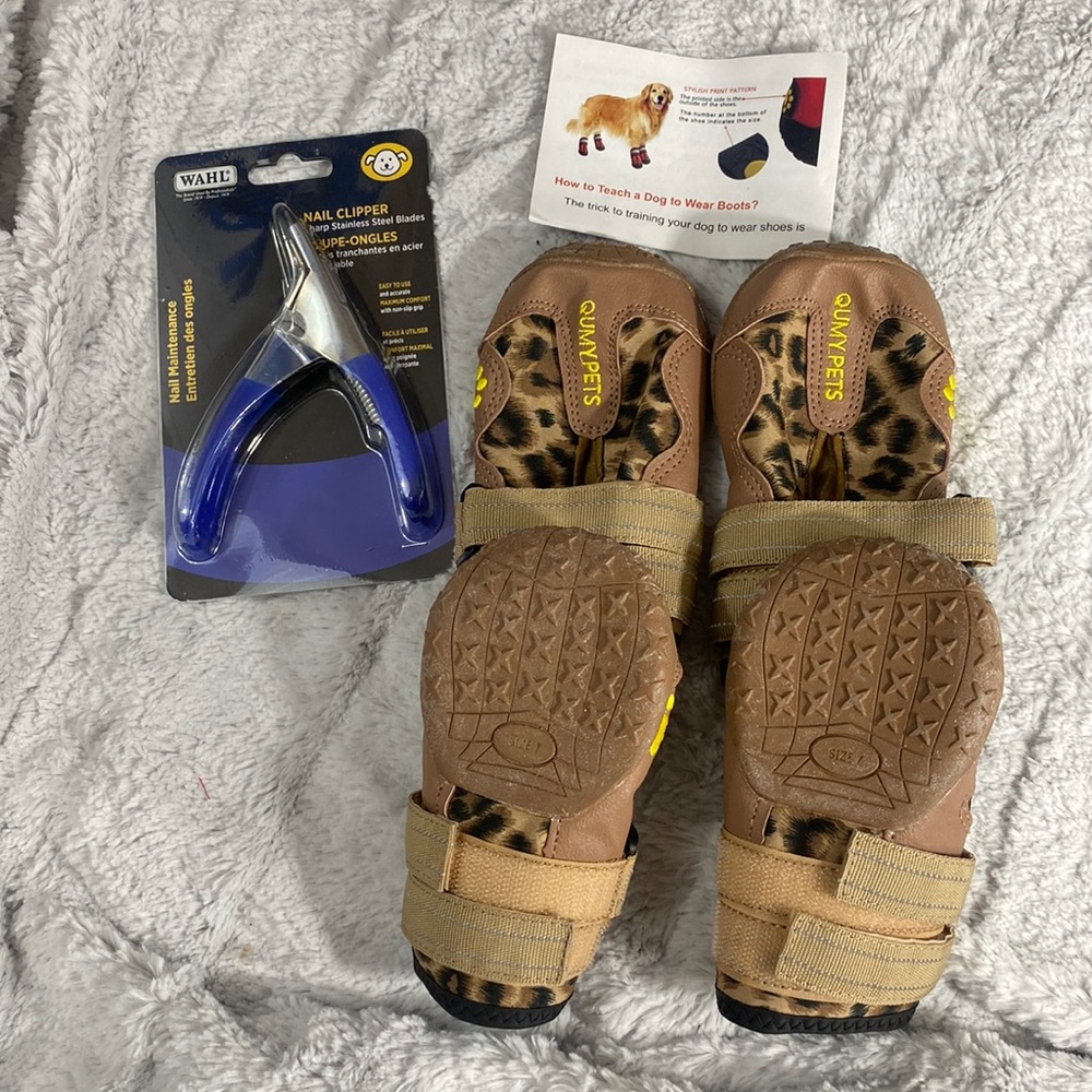 97. NWT Leopard dog boots size 7 + nail clipper set